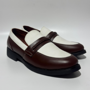 Braided Penny Loafer (Brown & white)